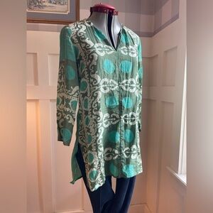 Alicia Bell Teal and White Patterned Tunic Size XS